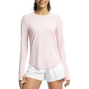 NWT Soothfeel Women's Sz L Pink Long Sleeve Workout Top Short Moisture Wicking